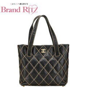 Chanel Wild Stitch Coco Mark Tote Bag Black Leather